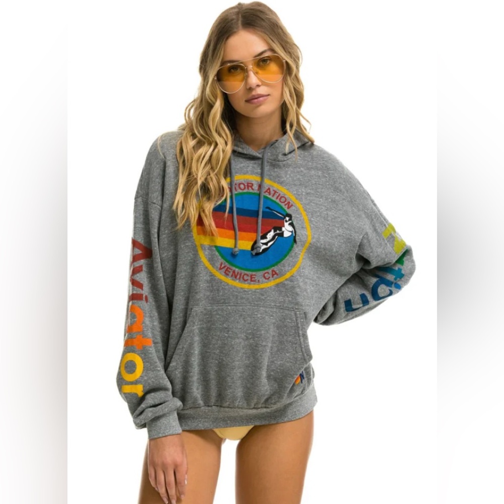 Aviator Nation Gray Oversized Graphic Hoodie